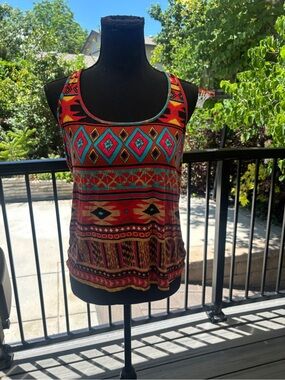 Veronica M Red Aztec Print Tank with Turquoise Accents